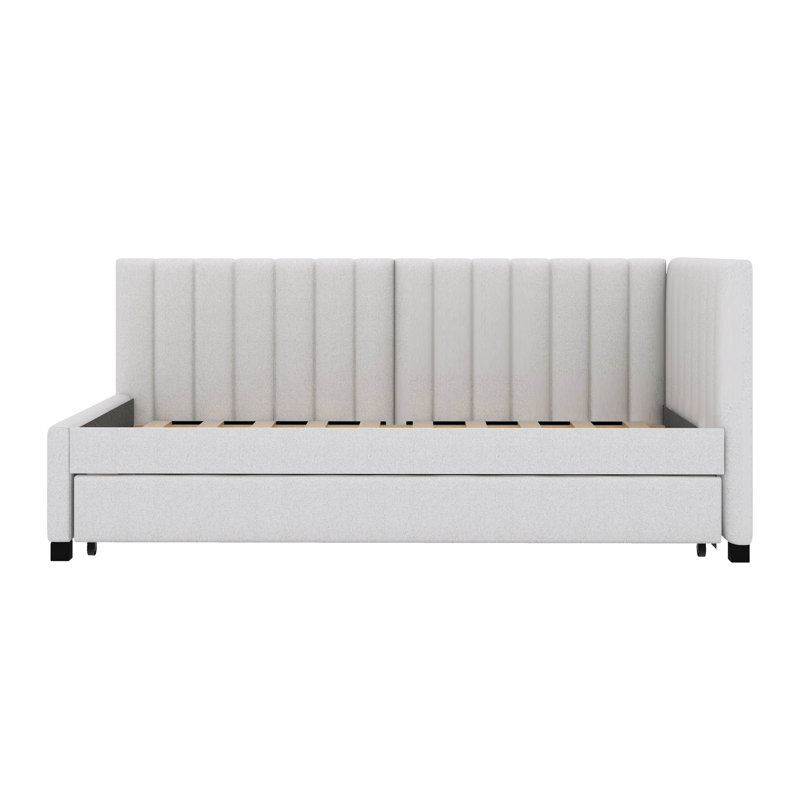 Upholstered Twin Size Daybed with Trundle, Beige