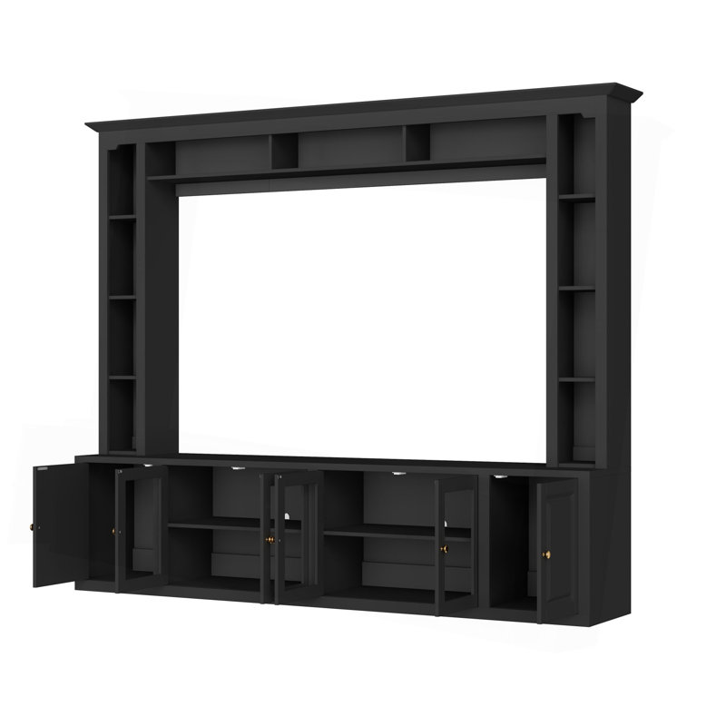 Meuble télé 4 pièces avec bibliothèque et meuble télé moderne avec tablettes réglables, Noir
