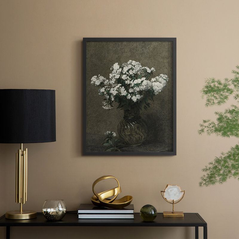 Reproduction florale vintage encadrée CCXC - bois massif, Noir, noir, noir, noir, H 21 po x l 17 po