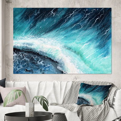 Bleu marine, vagues de l'océan et écume de mer blanche I - peinture sur toile