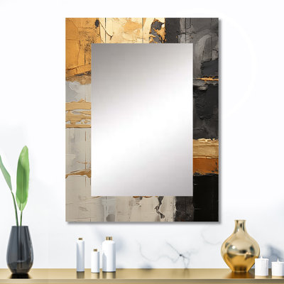 Minimalisme chrome or et gris poteries - décor de miroir mural unique spirales abstraites, grand miroir moderne, art imprimé en métal