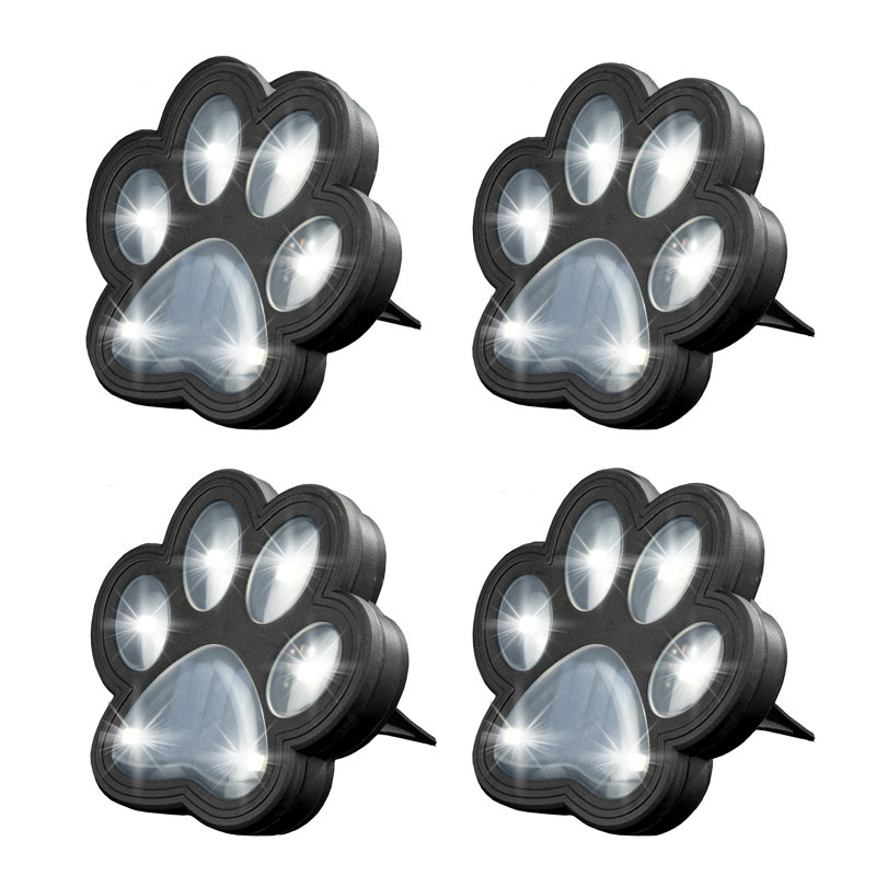 Bell+Howell Solar Powered Paw Print Disk Lights, Wireless Auto On/Off Solar Pathway Garden Lights