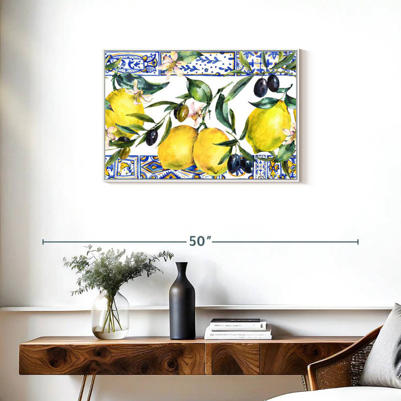Citrons et olives, Cadre flottant blanc, 31 po x 21 po