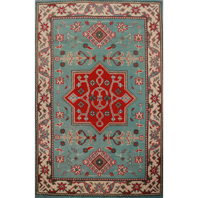 Tapis géométrique Kazak fait à la main 3 x 4