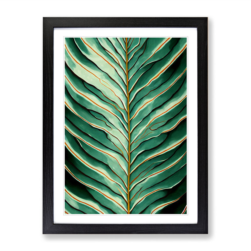 Fern Leaf Modern - Single Picture Frame Print, 64cm H x 46cm W x 2cm D, Oak