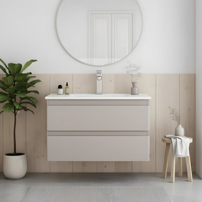 Integrated Ceramic Sink Wall-Mounted Bathroom Vanity