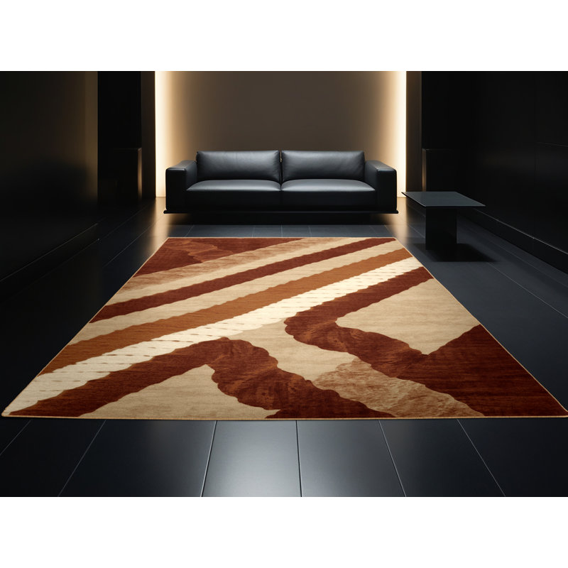 Machine Washable Takengon Battle Ropes Training Modern & Contemporary Geometric Rug in Brown – LightBrown Binding, 3x5