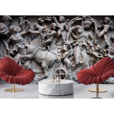 3D Greek Mythology Relief Wall Mural | Classical Sculpture Wallpaper | Non-Woven or Peel and Stick