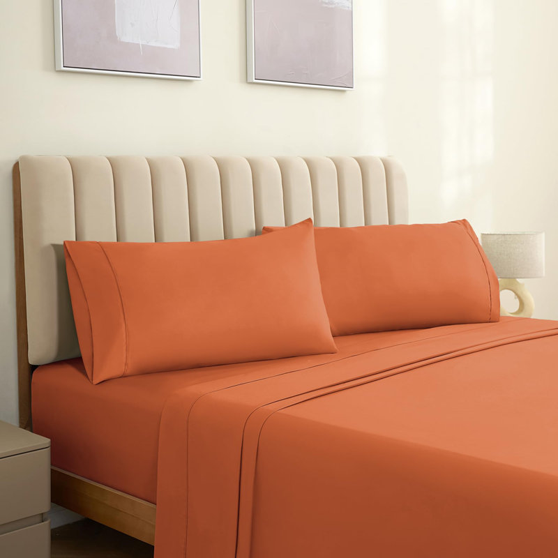 LuxClub 2 PC Autumn Orange Queen Performance Microfiber Solid Pillowcase Set, Standard Pillowcase, Autumn Orange