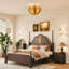 Rustic 20" 6-Light Distressed Brass Dimmable Semi-Flush Mount Ceiling Light With Petal-Inspired Metal Frame