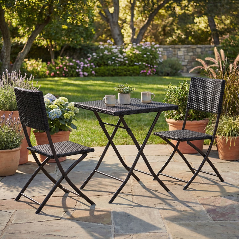 Latshaw Capri 2 Seater Rattan Bistro Set, Black, UKFR Certified, Black, Black
