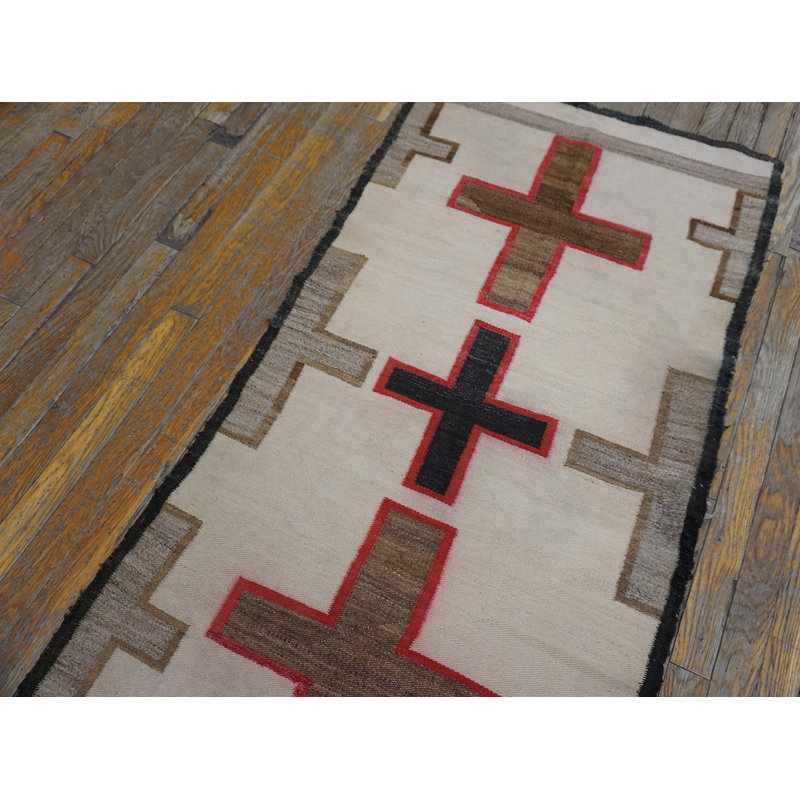 Antique Navajo Geometric Native American Flat Weave Rug