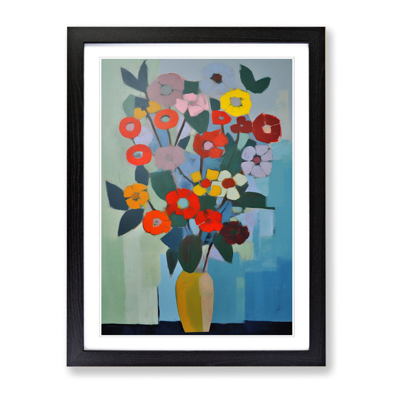 Modern Flowers Mid Century Vol.10 - Picture Frame Print, Black, 64cm H x 46cm W x 2cm D