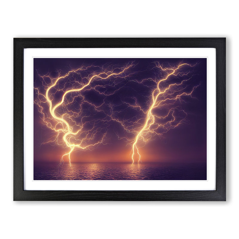 XH1022-8866X Terrific Lightning Storm - Single Picture Frame Print, 46cm H x 64cm W x 2cm D, Black
