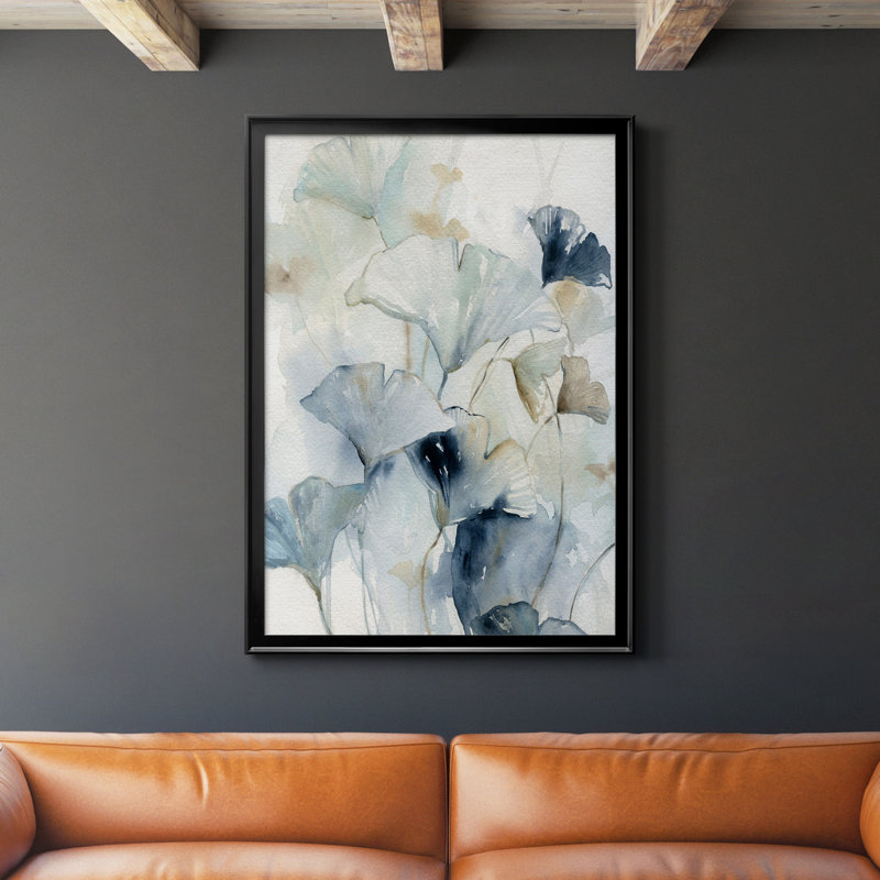 Indigo Ginkgo I - Peinture sur toile encadrée, H 42,5 po x l 30,5 po x P 1,5 po, Noir