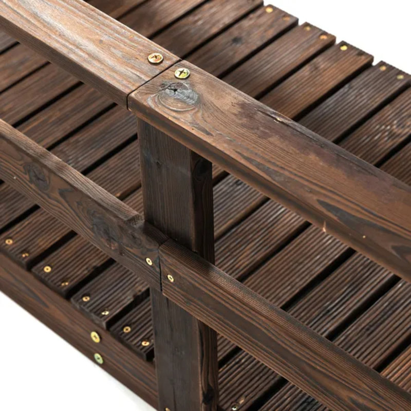 7 ft Stained Solid Pine Wooden Garden Footbridge for Backyard Pond, Creek & Stream