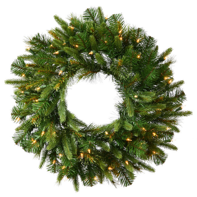 Couronne de Noël artificielle pré-éclairée en pin cachemire mélangé, H 24 po x l 24 po x P 3 po, Lumières chaudes / claires