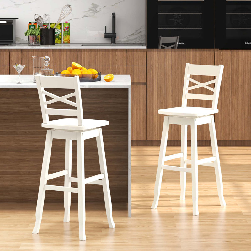 Tabouret de bar pivotant en bois massif de 30 po Kellynn, Blanc