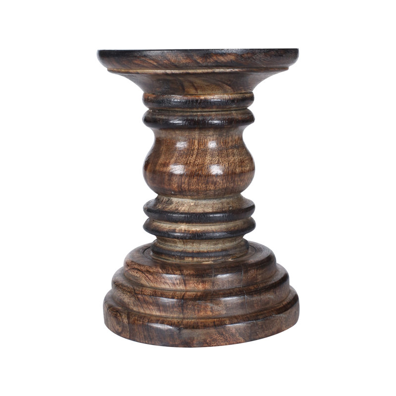 Wood Candlestick, 19cm H x 12cm W x 12cm D