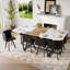 Spacieux ensembles de tables de salle à manger 9 pièces en simili marbre et cuir, design familial moderne