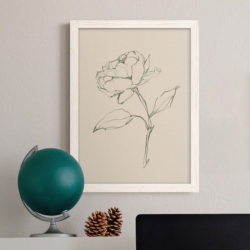 Floral Contour Study II - Peinture sur toile encadrée, H 24 po x l 20 po x P 1 po, Blanc