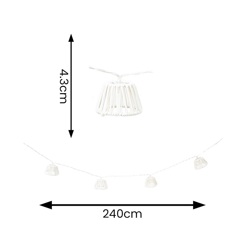 White Rope Wicker Basket 10 X Battery Operated Out 240cm LED Battery Powered 10 - Bulb Novelty String Light