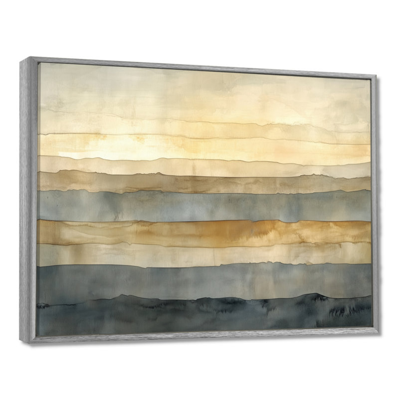 Neutral Horizon Layers II - beige, reproduction sur toile moderne, H 16 po x l 32 po, Encadrement argenté