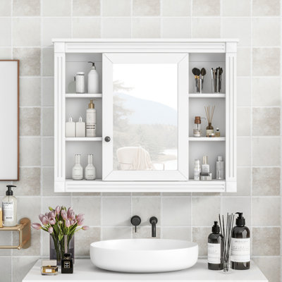 Wall Mounted Bathroom Storage Cabinet With Mirror And Open Shelves