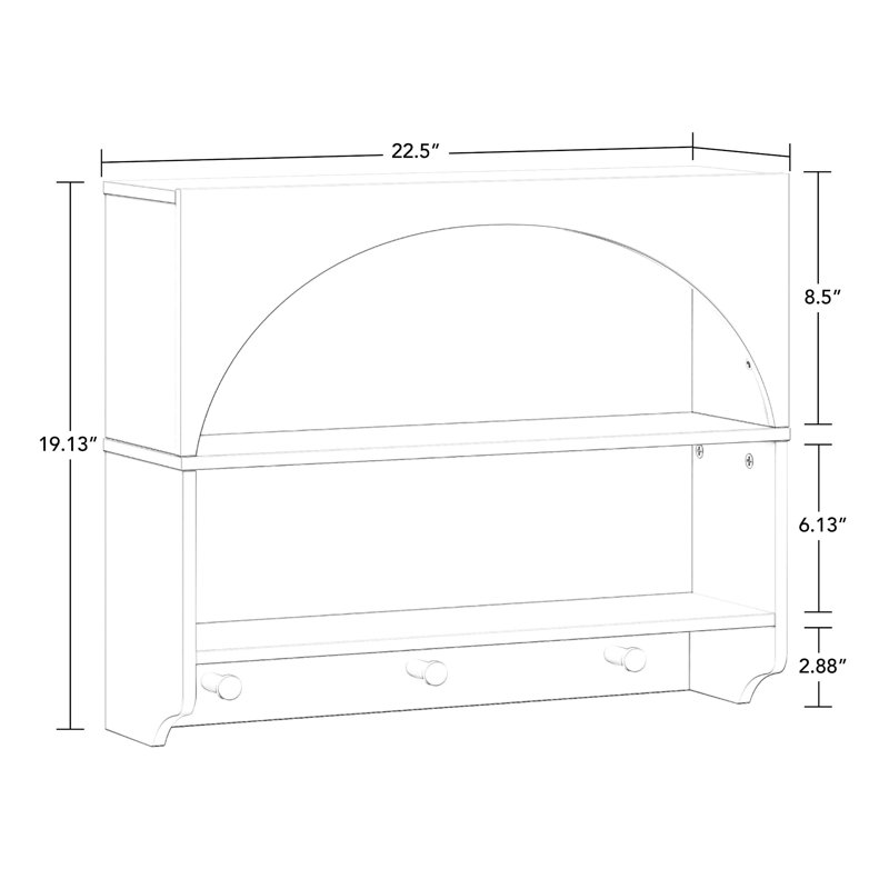 Bronson Arched Wall Shelf With 3 Hooks- White