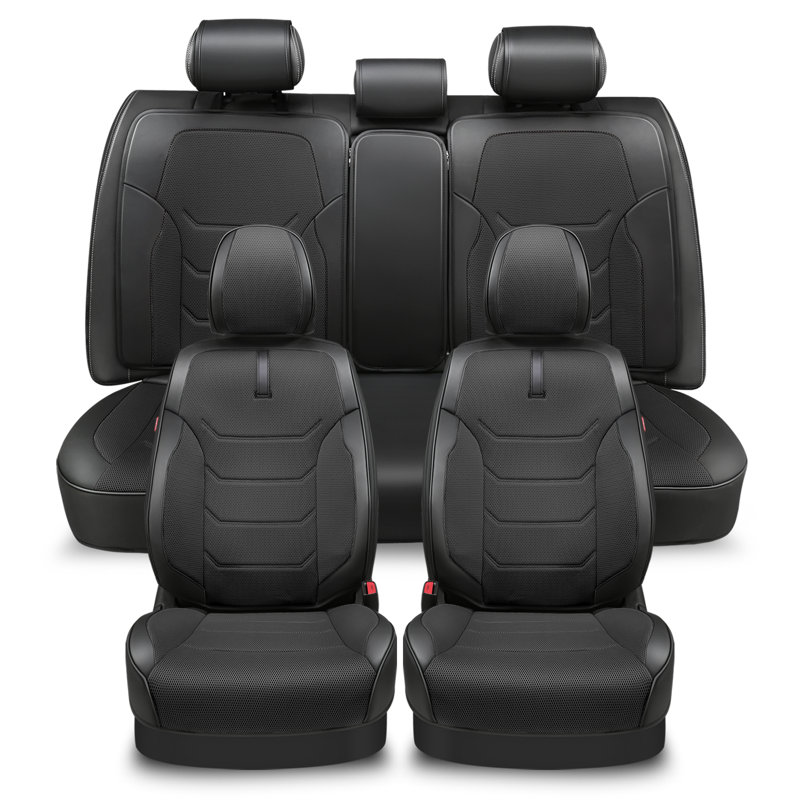 Sport Series Seat Covers Full Set With Airbag Compatible, Reserved Opening Holes For Headrest, Universal For Cars, Black