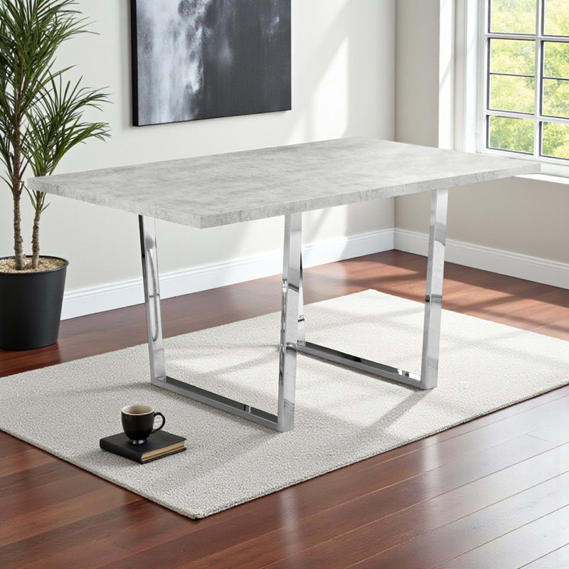 Arissa Luxury Look Dining Table in Grey Top & Chrome Base Finish, 29.97'' H X 58.83'' W X 35.35'' D