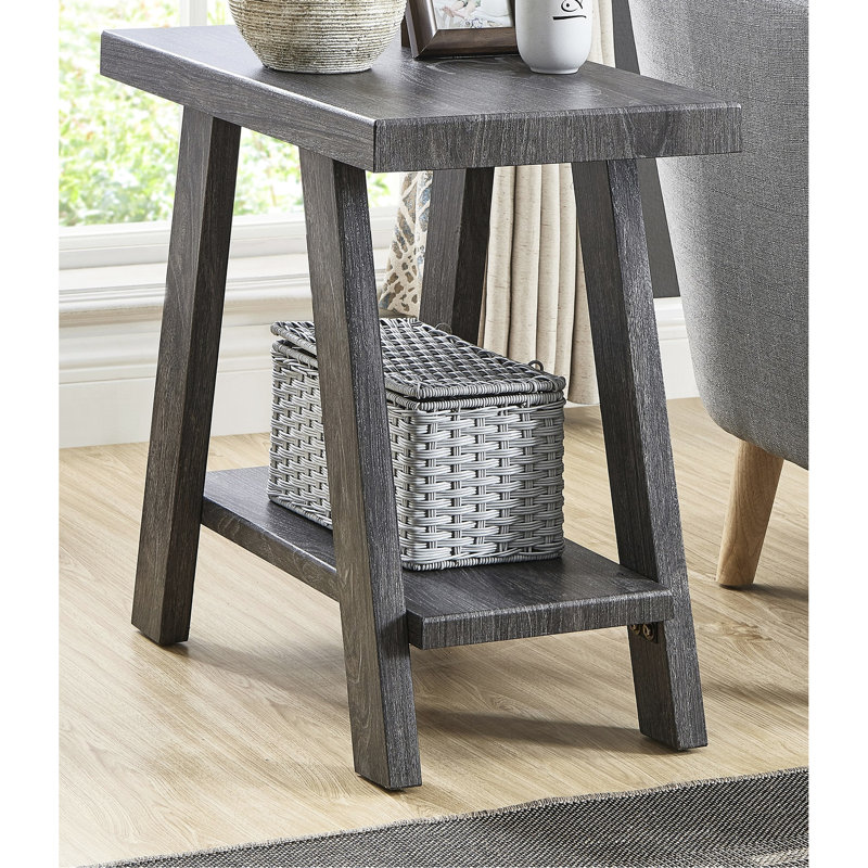Table d'appoint contemporaine en bois gris - conception, plateau en placage de bois franc et fabrication moderne de tablettes supplémentaires