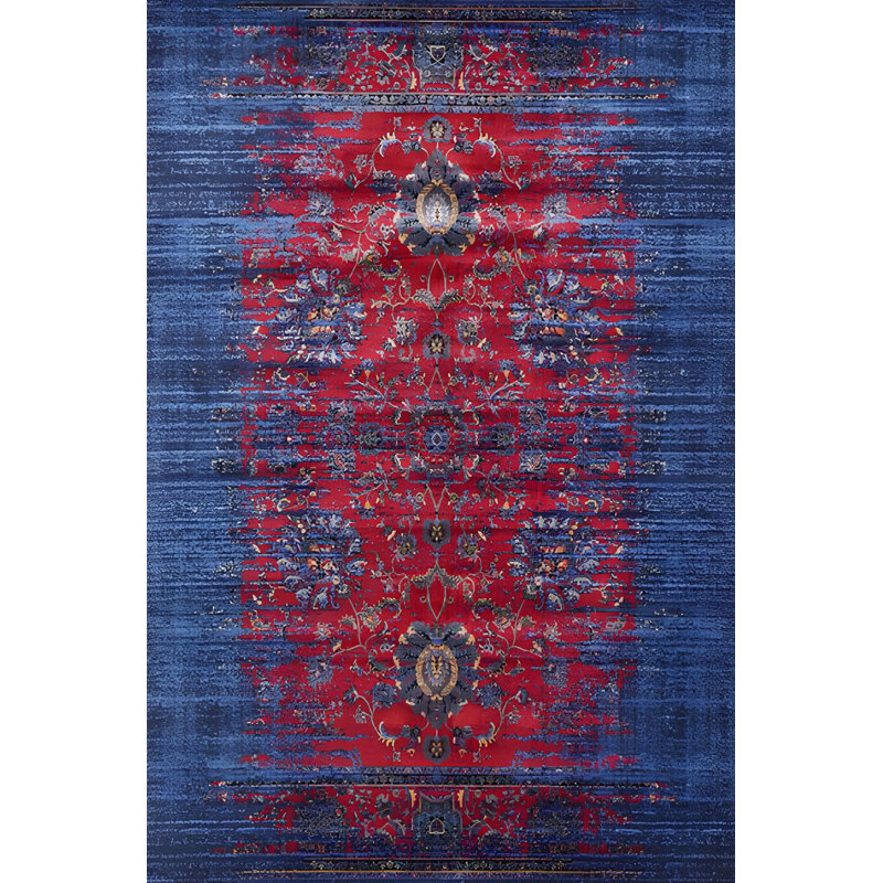 Tapis décoratif à motif traditionnel bleu et bourgogne, Rectangle 3 pi 11,24 po x 5 pi 10,87 po