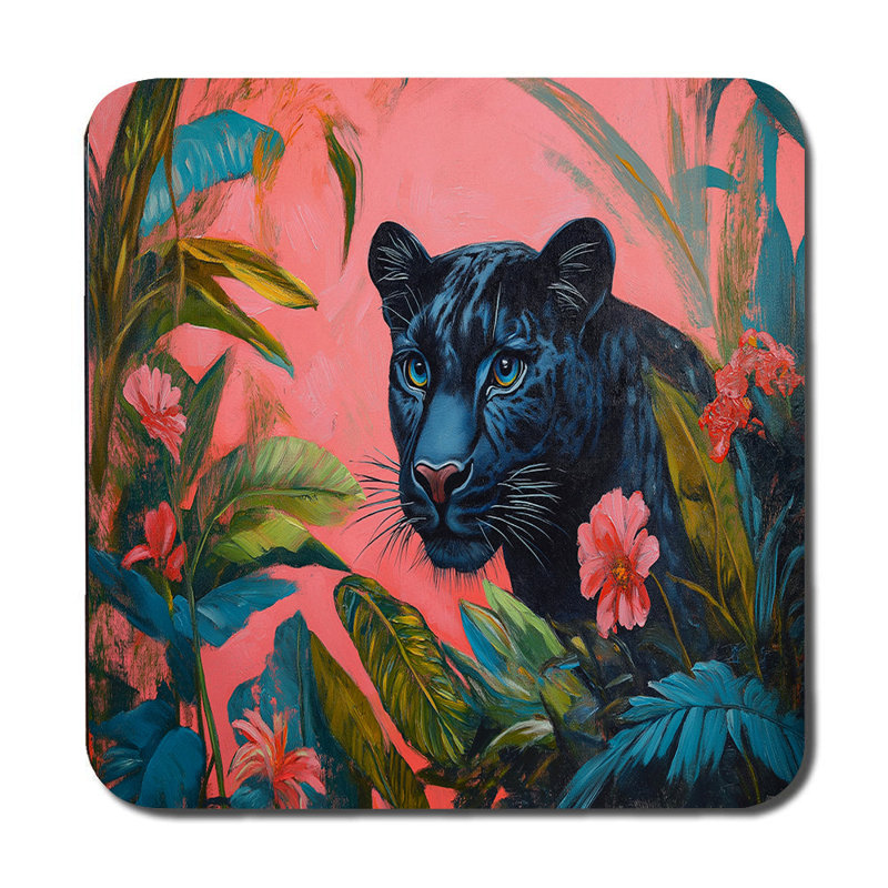 Tropical Panther Placemat And Coaster Set With Jungle Floral Design