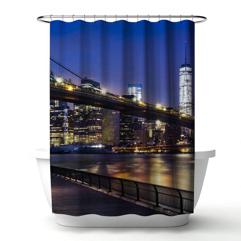 Shower Curtain PH13 – Polyester Shower Curtain, Dye Sublimation Print, 71" W × 74" L, Multicolor Dark Blue