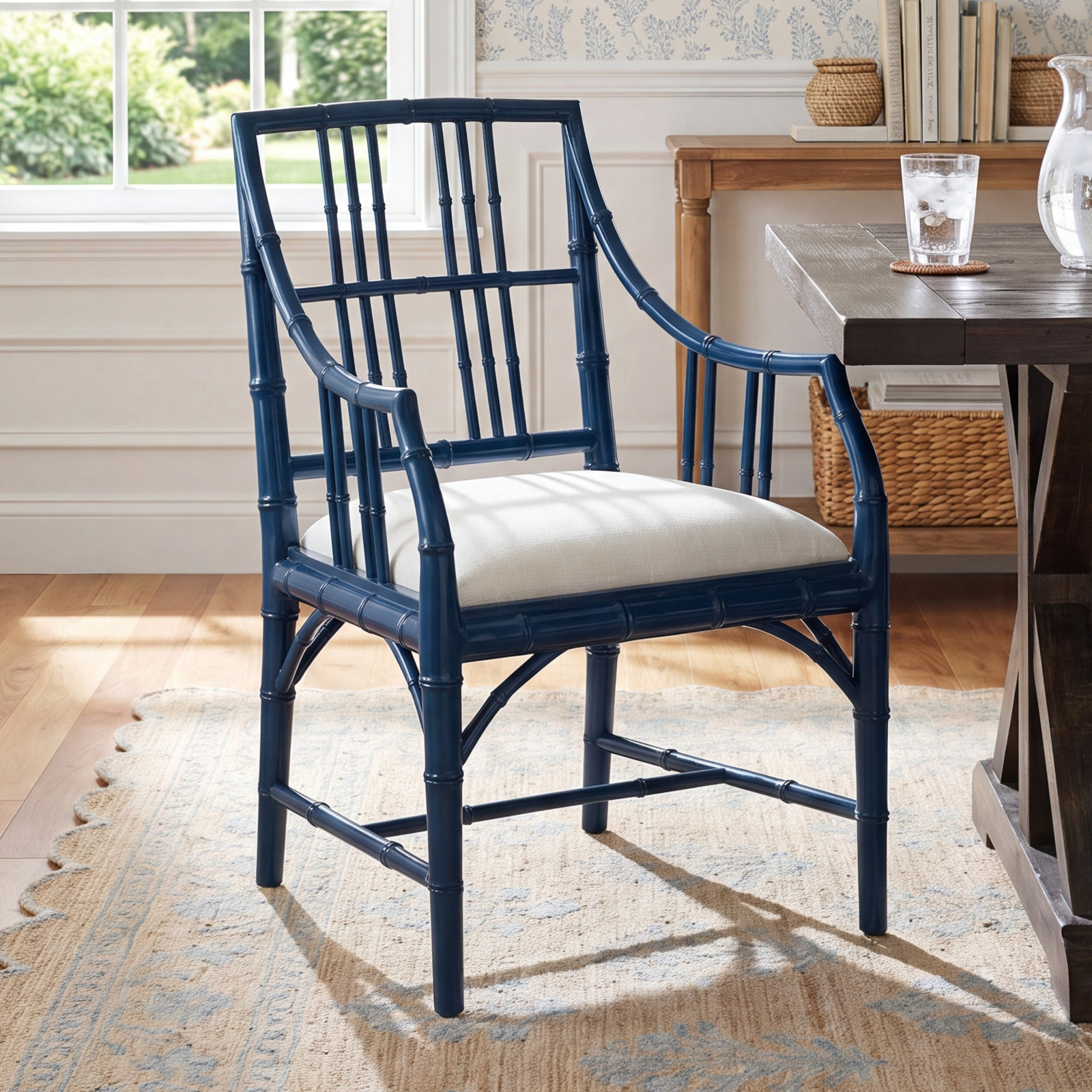 Blynn Linen Mahogany Dining Armchair