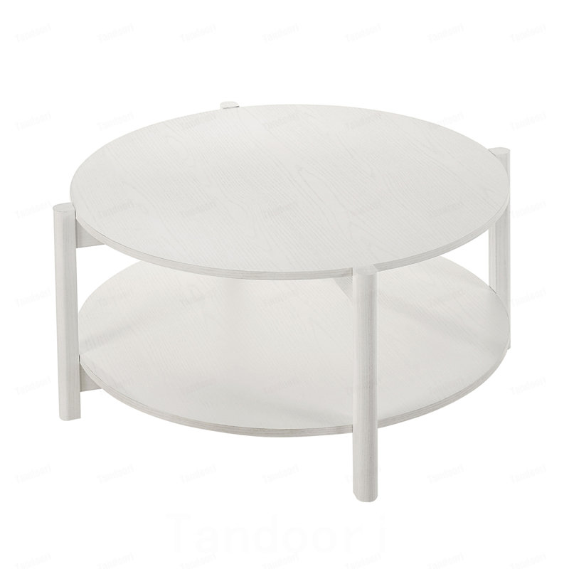 Table basse avec plateau rond et rangement ouvert, Blanc