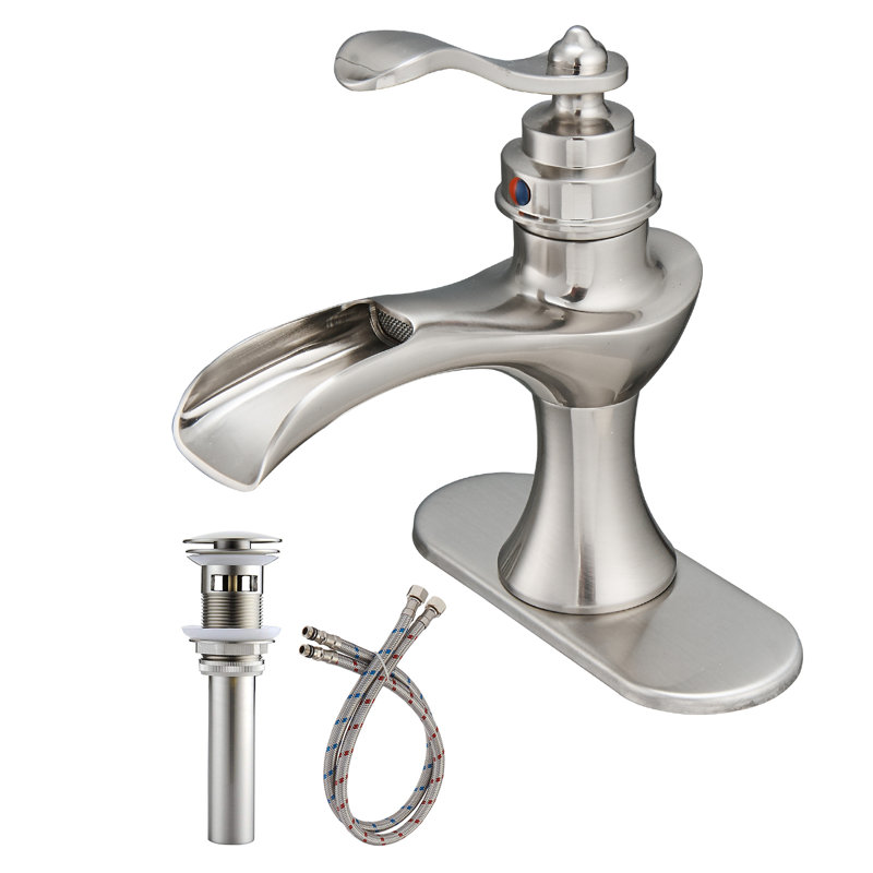 Robinet de salle de bain à simple arche et monocommande à petite arche Waterfall, Nickel brossé
