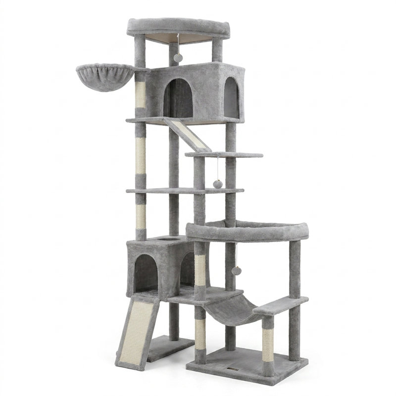 Tour pour chat 79,5 po en peluche avec condo, perchoir et hamac, Gris clair