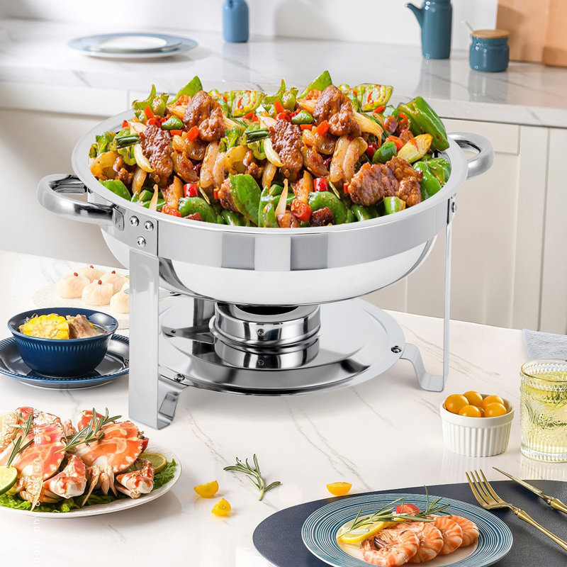 Ensemble de 6 réchauds isolants pour buffet en acier inoxydable avec couvercles en verre