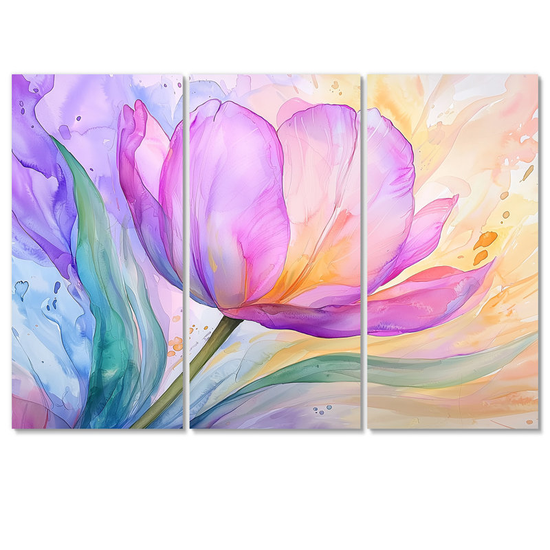 Fleur d'été de tulipe mauve IV - ensemble de décoration murale tulipe, H 40 po x l 60 po, Toile tendue, Ne s’applique pas