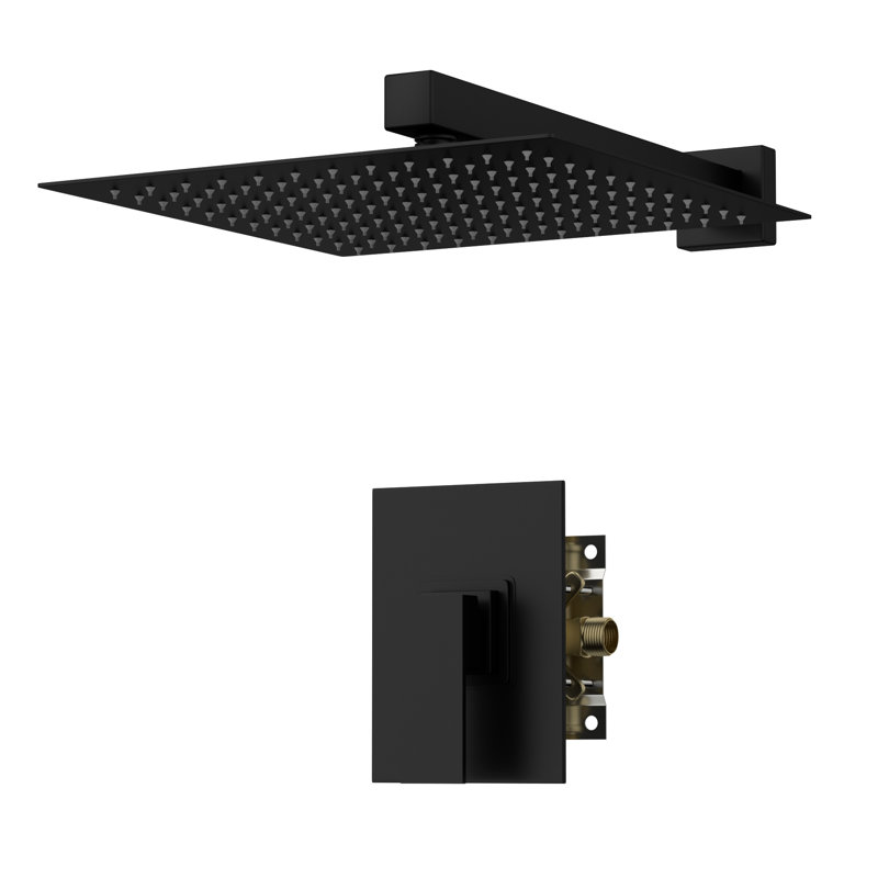 Robinet de douche à pluie 10 pouces, noir mat, acier inoxydable, valve équilibrée, installation facile, tête de robinet d'apparence, fixation murale, débit réglable