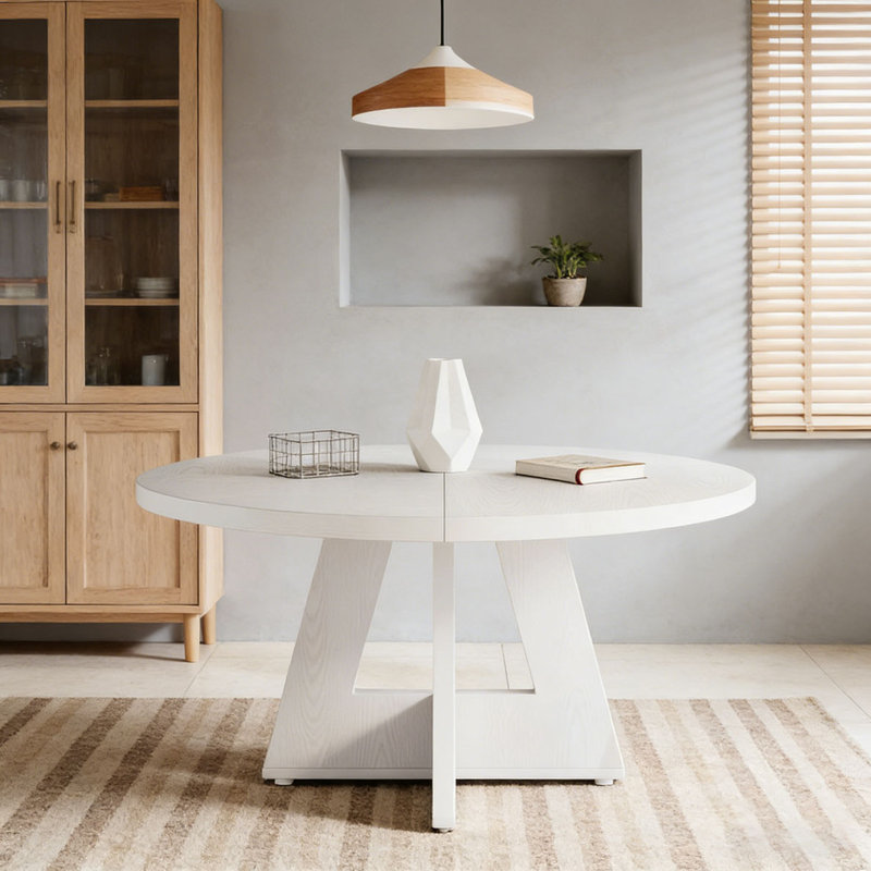 Table de salle à manger en bois, Blanc, Blanc