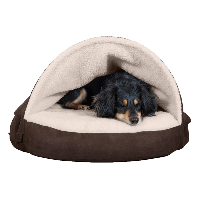 Medium Espresso Faux Sheepskin Round Orthopedic Pet Cave Bed