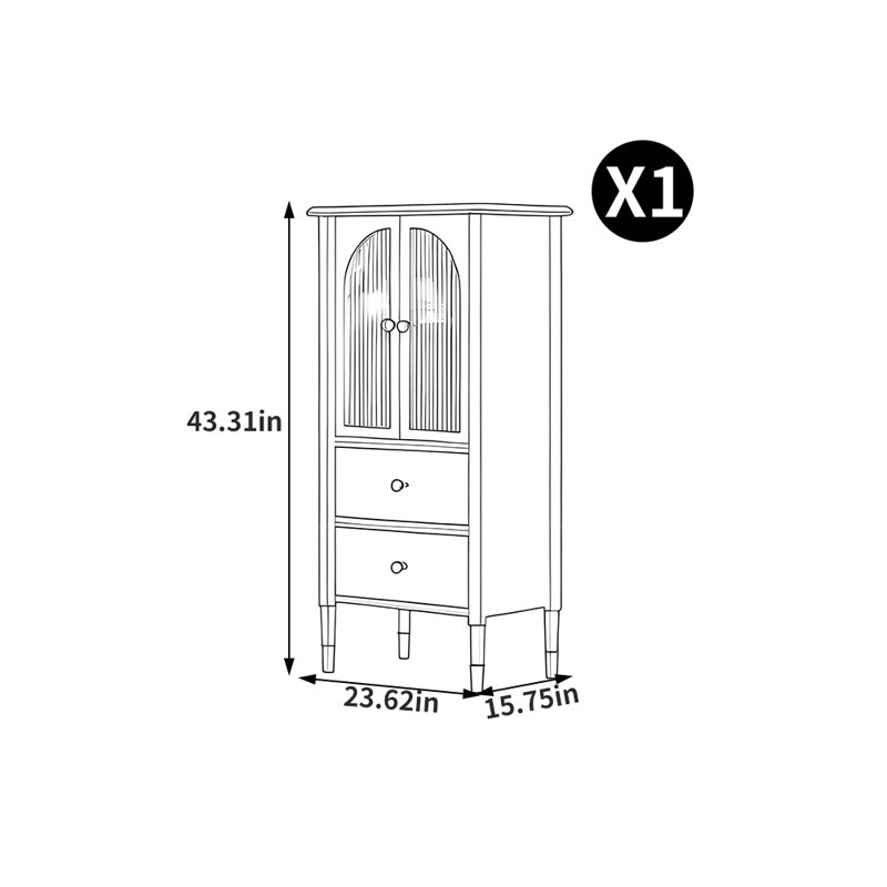Bibliothèque haut de gamme de style français, (2 tablettes) H 43,31 po x l 23,62 po x P 15,75 po, Blanc