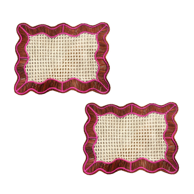 Wavy Rectangular Placemat - Set of 2, Terracotta/Hot Pink
