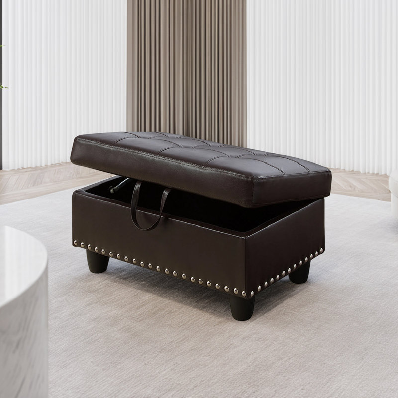 Repose-pieds avec rangement en faux cuir, Brun