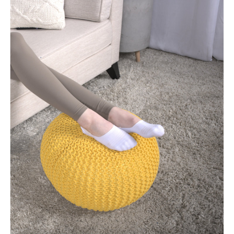 Repose-pieds tricoté en coton jaune et plancher, capacité de poids de 200 lb, élément décoratif, nettoyage des taches, perles à l'intérieur, pouf de style 20 po x 13 po, relaxation, limite, objet, nettoyage seulement, rembourré de perles,