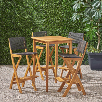 Aiyden 4 - Person Acacia Wicker Patio Dining Set with Square Table