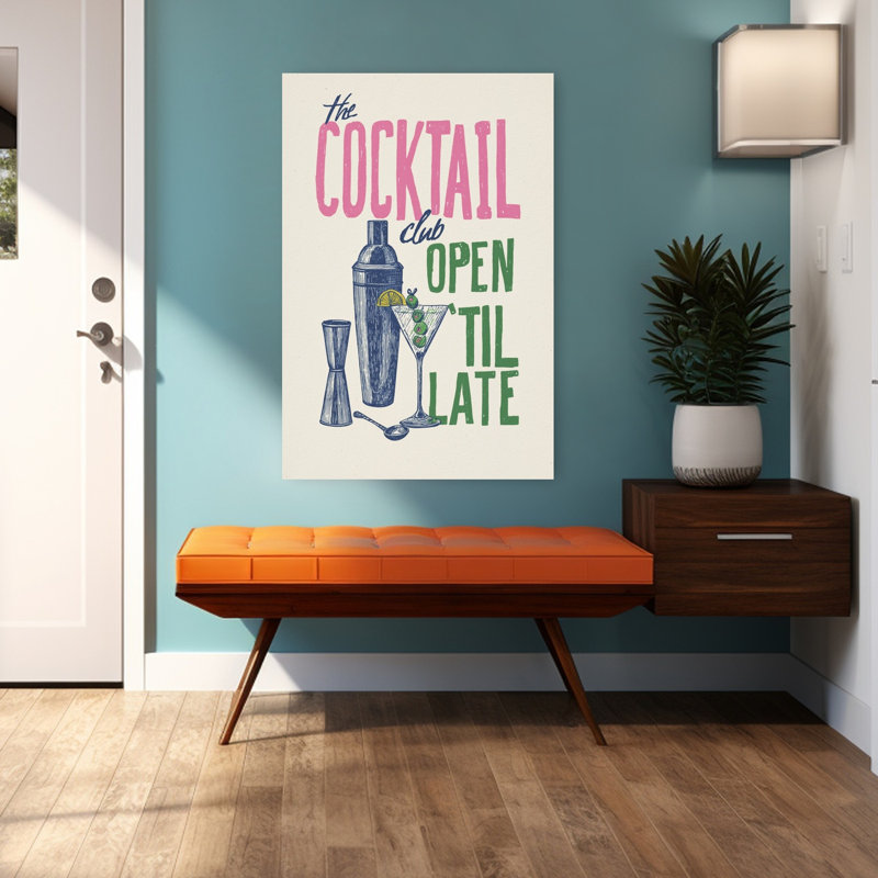 «The Cocktail Club», art mural rétro, H 48 po x l 32 po